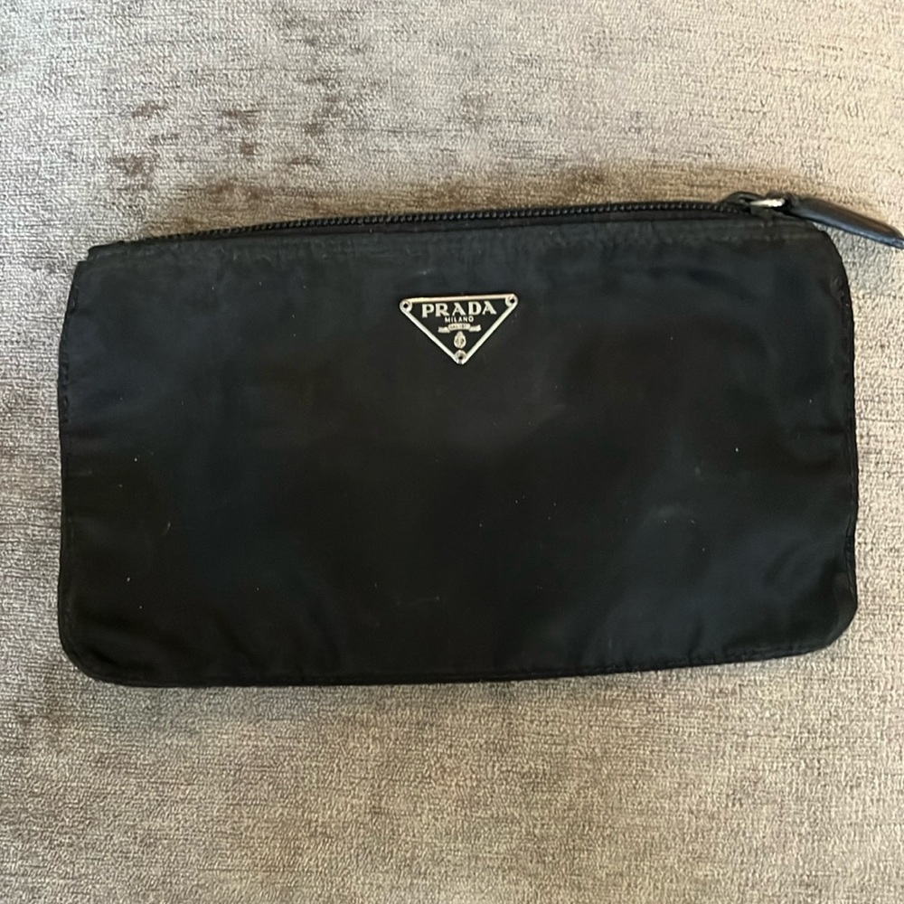 PRADA black nylon small flat zip case